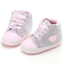 Infant Newborn Baby Girls Polka Dots Heart Autumn Lace-Up First Walkers Sneakers Shoes