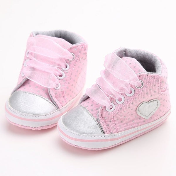 Infant Newborn Baby Girls Polka Dots Heart Autumn Lace-Up First Walkers Sneakers Shoes