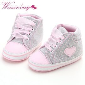 Infant Newborn Baby Girls Polka Dots Heart Autumn Lace-Up First Walkers Sneakers Shoes
