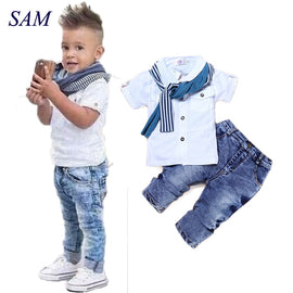 Baby Boy Clothes Casual T-Shirt+Scarf+Jeans 3pc Baby Clothing Set Summer
