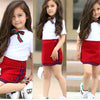 Pudcoco Girls Uniform  Clothes Sets Bow Flower Tie Tops T-shirt Short Mini Skirt
