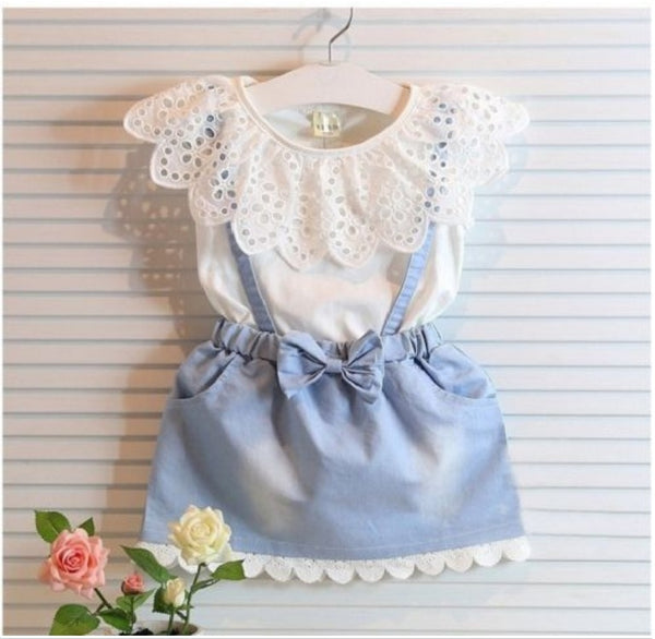 New Fashion Baby Kids Girls cotton Dress Cute Princess Sleeveless Denim Tulle Bowknot